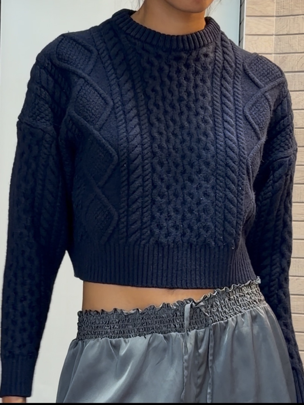 Aritzia Navy Cable Knit Crew Sweater